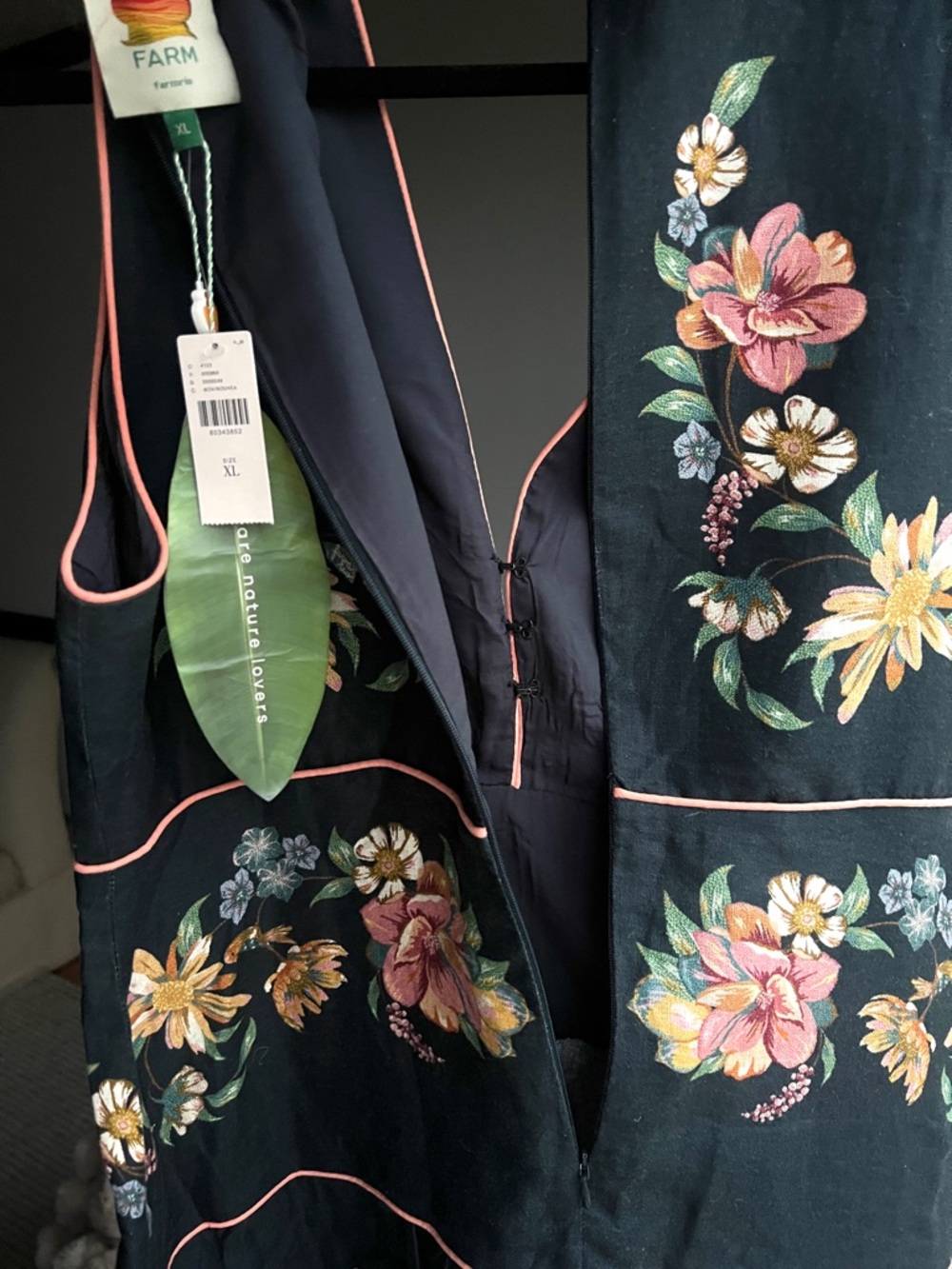 FARM Rio Maira Floral Dark Blue Linen Midi Dress Size XL NWT - Picture 11 of 15